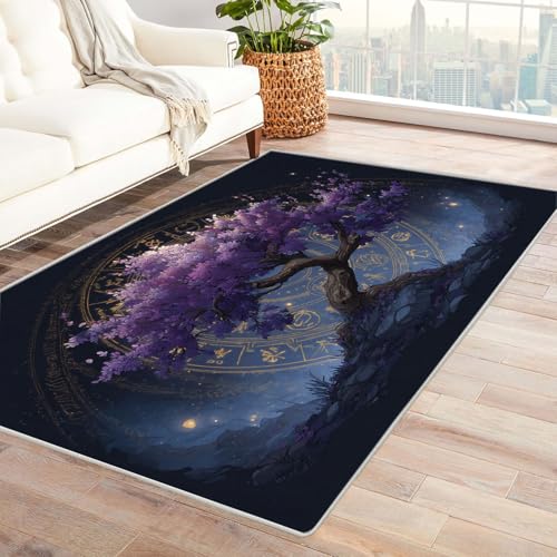 CUDAOO Bedruckter Innen-/Außenteppich Magischer Baum Für Wohnzimmer, Sofa, Tisch, Flur, Fußmatte,Schlafzimmer(Violett)-150x240cm von CUDAOO