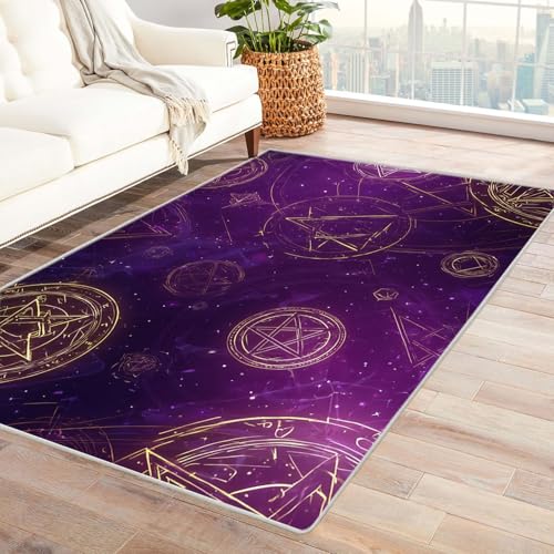 CUDAOO Bedruckter Innen-/Außenteppich Magischer Kreis Tepich Moderne Wohnzimmer Vintage Schlafzimmer(Violett)-240x300cm von CUDAOO