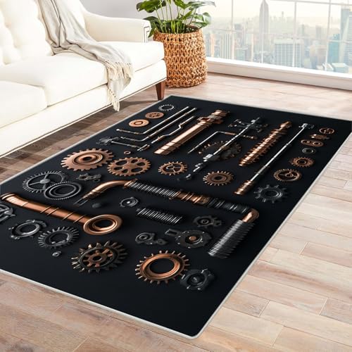 CUDAOO Bedruckter Innen-/Außenteppich Mechanische Teile Teppich Wohnzimmer Schlafzimmer(schwarz)-240x300cm von CUDAOO