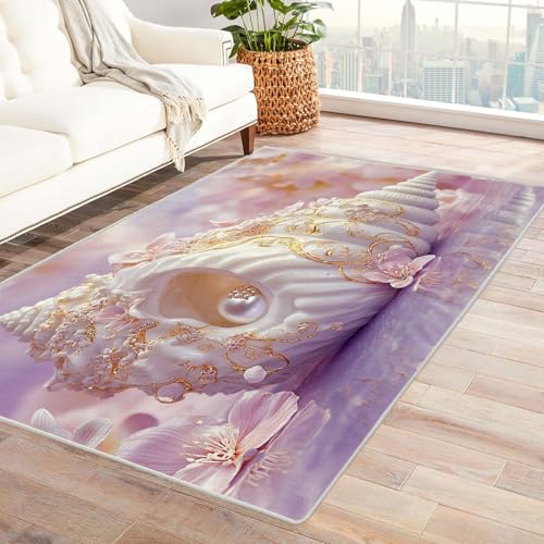 CUDAOO Bedruckter Innen-/Außenteppich Muschelschnitzereien Tepich Moderne Wohnzimmer Vintage Schlafzimmer(Violett)-240x300cm von CUDAOO