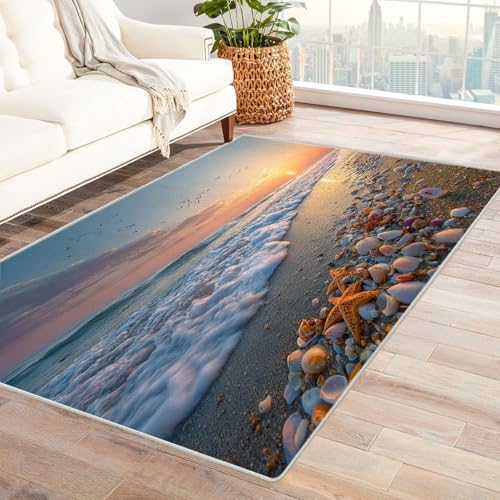CUDAOO Bedruckter Innen-/Außenteppich Muschelstrand Teppich Wohnzimmer Schlafzimmer(Braun)-60x90cm von CUDAOO