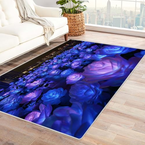 CUDAOO Bedruckter Innen-/Außenteppich Nacht Rose Für Wohnzimmer, Sofa, Tisch, Flur, Fußmatte,Schlafzimmer(Violett)-150x240cm von CUDAOO