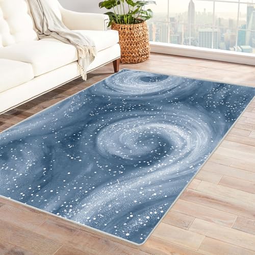CUDAOO Bedruckter Innen-/Außenteppich Nebel auf blauem Hintergrund Teppich Wohnzimmer Schlafzimmer(Blau)-120x180cm von CUDAOO