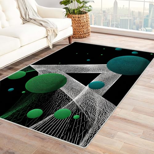 CUDAOO Bedruckter Innen-/Außenteppich Netzball Tepich Moderne Wohnzimmer Vintage Schlafzimmer(Grün)-210x270cm von CUDAOO