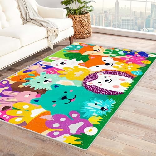 CUDAOO Bedruckter Innen-/Außenteppich Niedliche Haustiersammlungen Tepich Moderne Wohnzimmer Vintage Schlafzimmer(Mehrfarbige)-150x240cm von CUDAOO