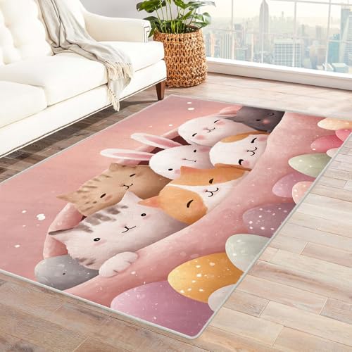 CUDAOO Bedruckter Innen-/Außenteppich Niedliches Haustiernest Für Wohnzimmer, Sofa, Tisch, Flur, Fußmatte,Schlafzimmer(Rosa)-210x270cm von CUDAOO