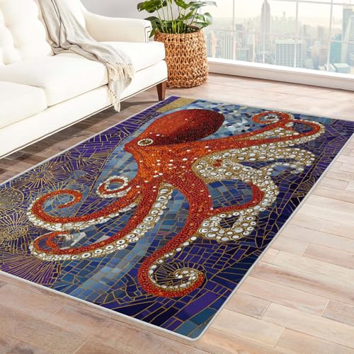 CUDAOO Bedruckter Innen-/Außenteppich Oktopusbild Teppich Wohnzimmer Schlafzimmer(Rot)-150x240cm von CUDAOO