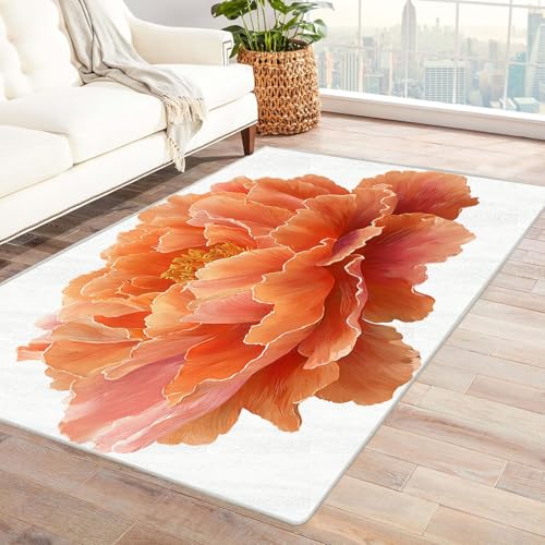 CUDAOO Bedruckter Innen-/Außenteppich Orange Peonien Teppich Wohnzimmer Schlafzimmer(Gelb)-90x150cm von CUDAOO