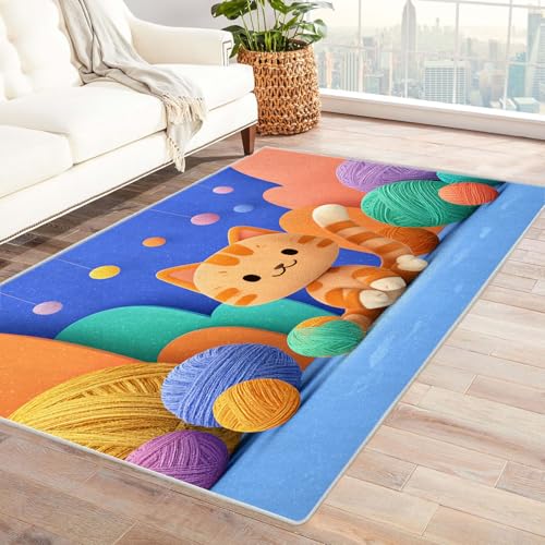 CUDAOO Bedruckter Innen-/Außenteppich Orangefarbener Katzenflaum Für Wohnzimmer, Sofa, Tisch, Flur, Fußmatte,Schlafzimmer(Orange)-240x300cm von CUDAOO