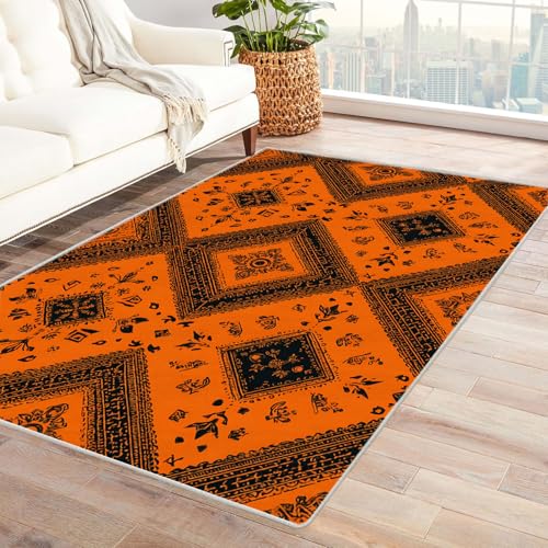 CUDAOO Bedruckter Innen-/Außenteppich Orangefarbenes Quadratmuster Für Wohnzimmer, Sofa, Tisch, Flur, Fußmatte,Schlafzimmer(Orange.)-240x300cm von CUDAOO