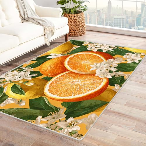 CUDAOO Bedruckter Innen-/Außenteppich Orangenblumen Malerei Für Wohnzimmer, Sofa, Tisch, Flur, Fußmatte,Schlafzimmer(Orange)-240x300cm von CUDAOO