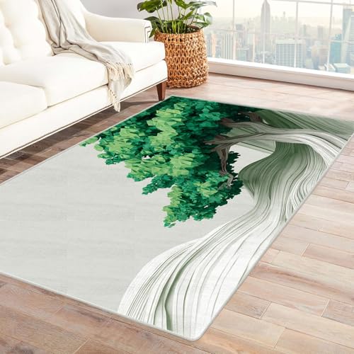 CUDAOO Bedruckter Innen-/Außenteppich Origami-Baum Teppich Wohnzimmer Schlafzimmer(Grün)-150x240cm von CUDAOO