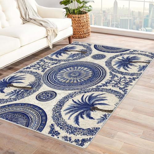 CUDAOO Bedruckter Innen-/Außenteppich Palettenornamente Für Wohnzimmer, Sofa, Tisch, Flur, Fußmatte,Schlafzimmer(Blau.)-150x180cm von CUDAOO