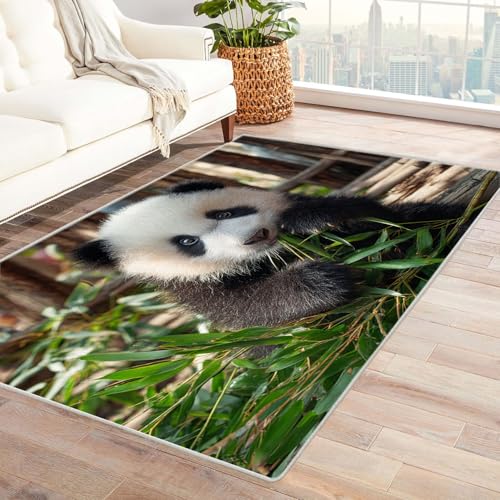 CUDAOO Bedruckter Innen-/Außenteppich Panda-Bambus Teppich Wohnzimmer Schlafzimmer(Schwarz Weiß)-150x210cm von CUDAOO