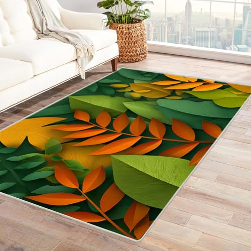 CUDAOO Bedruckter Innen-/Außenteppich Papierblatt Tepich Moderne Wohnzimmer Vintage Schlafzimmer(Grün.)-60x90cm von CUDAOO