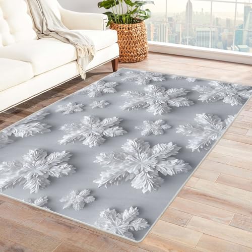CUDAOO Bedruckter Innen-/Außenteppich Papierschneeflocken Teppich Wohnzimmer Schlafzimmer(Weib.)-90x120cm von CUDAOO