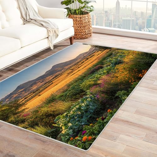 CUDAOO Bedruckter Innen-/Außenteppich Pastorale Dämmerung Für Wohnzimmer, Sofa, Tisch, Flur, Fußmatte,Schlafzimmer(Gelb)-150x210cm von CUDAOO