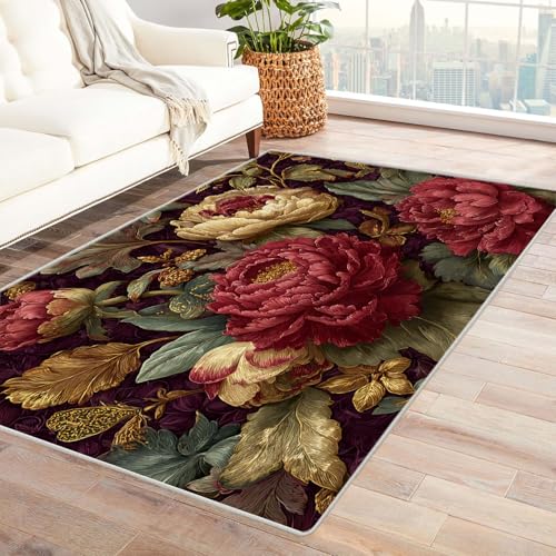 CUDAOO Bedruckter Innen-/Außenteppich Pfingstrosenmuster Teppich Wohnzimmer Schlafzimmer(Deine Farben)-240x300cm von CUDAOO