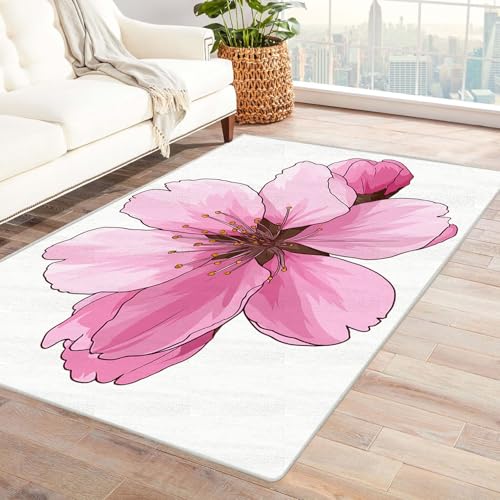 CUDAOO Bedruckter Innen-/Außenteppich Pfirsichblüten Teppich Wohnzimmer Schlafzimmer(Lichtrosa)-150x210cm von CUDAOO