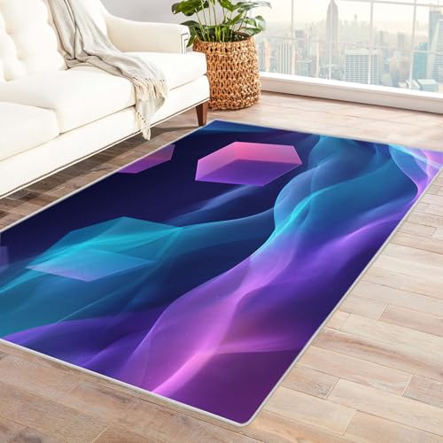 CUDAOO Bedruckter Innen-/Außenteppich Phantom-Farbblock Tepich Moderne Wohnzimmer Vintage Schlafzimmer(Violett)-240x300cm von CUDAOO
