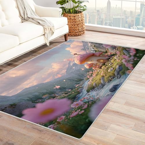 CUDAOO Bedruckter Innen-/Außenteppich Pilzhaus Tepich Moderne Wohnzimmer Vintage Schlafzimmer(Rosa)-240x300cm von CUDAOO