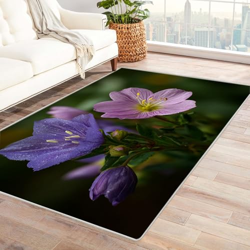CUDAOO Bedruckter Innen-/Außenteppich Pink Blumen Tepich Moderne Wohnzimmer Vintage Schlafzimmer(Violett)-90x120cm von CUDAOO