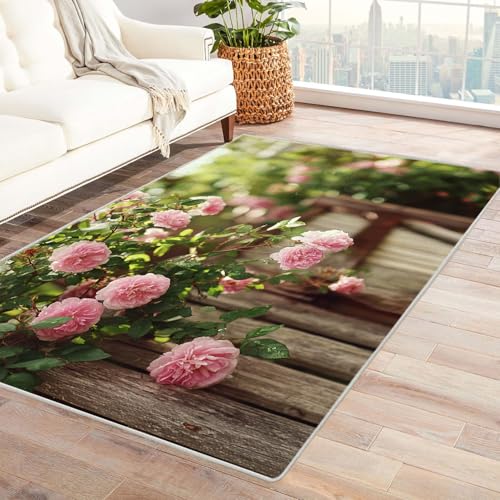 CUDAOO Bedruckter Innen-/Außenteppich Pink Rose Tepich Moderne Wohnzimmer Vintage Schlafzimmer(Lichtrosa)-90x120cm von CUDAOO