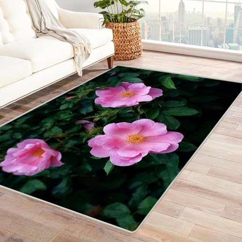 CUDAOO Bedruckter Innen-/Außenteppich Pink Rose Tepich Moderne Wohnzimmer Vintage Schlafzimmer(Rot)-150x210cm von CUDAOO