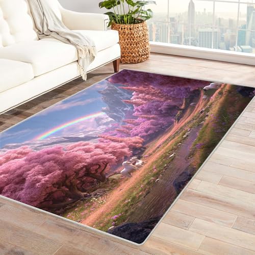 CUDAOO Bedruckter Innen-/Außenteppich Pink Waldbeist Teppich Wohnzimmer Schlafzimmer(Rosa)-240x300cm von CUDAOO
