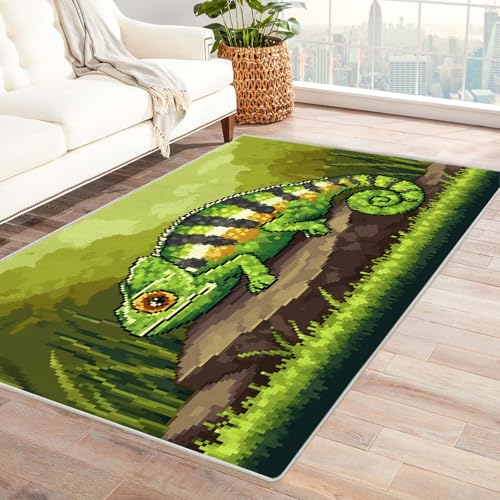 CUDAOO Bedruckter Innen-/Außenteppich Pixel Eidechse Teppich Wohnzimmer Schlafzimmer(Grün)-180x270cm von CUDAOO