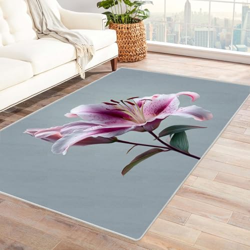 CUDAOO Bedruckter Innen-/Außenteppich Pulver Lilien Für Wohnzimmer, Sofa, Tisch, Flur, Fußmatte,Schlafzimmer(Violett)-150x240cm von CUDAOO