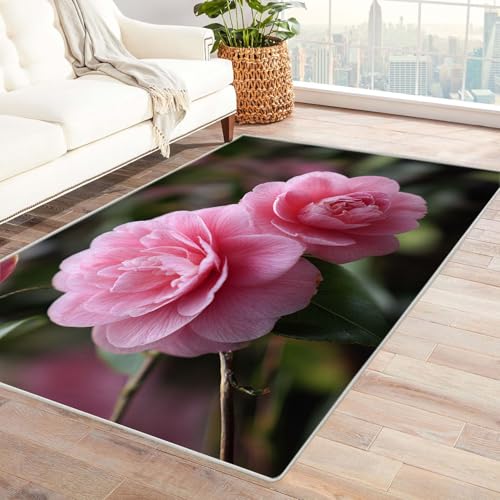 CUDAOO Bedruckter Innen-/Außenteppich Pulver Tee Blumen Tepich Moderne Wohnzimmer Vintage Schlafzimmer(Lichtrosa)-120x180cm von CUDAOO