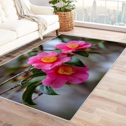 CUDAOO Bedruckter Innen-/Außenteppich Pulver Tee Blumen Tepich Moderne Wohnzimmer Vintage Schlafzimmer(Lichtrosa)-60x90cm von CUDAOO