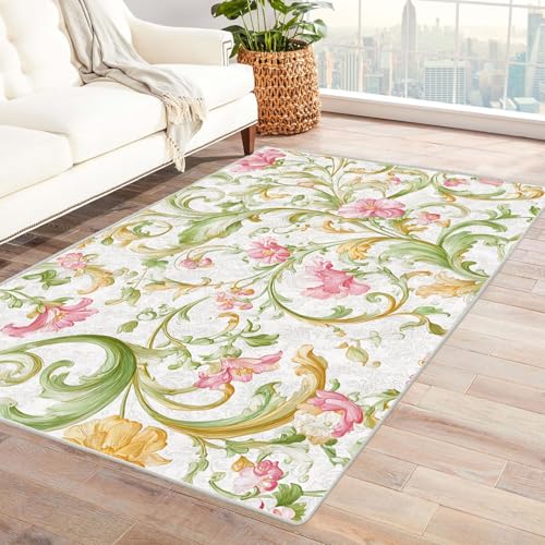 CUDAOO Bedruckter Innen-/Außenteppich Rankenmuster Teppich Wohnzimmer Schlafzimmer(Weib.)-240x300cm von CUDAOO
