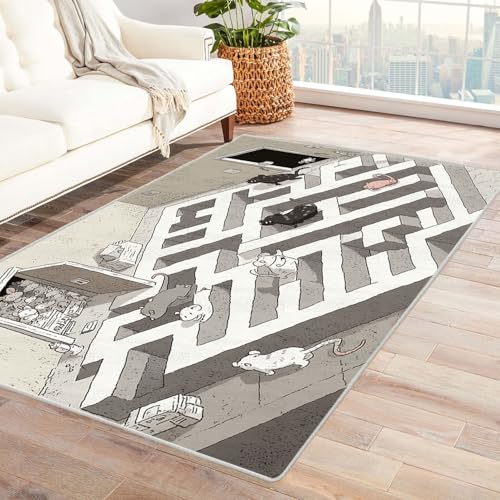CUDAOO Bedruckter Innen-/Außenteppich Rattenlabyrinth Tepich Moderne Wohnzimmer Vintage Schlafzimmer(Den grauen.)-240x300cm von CUDAOO