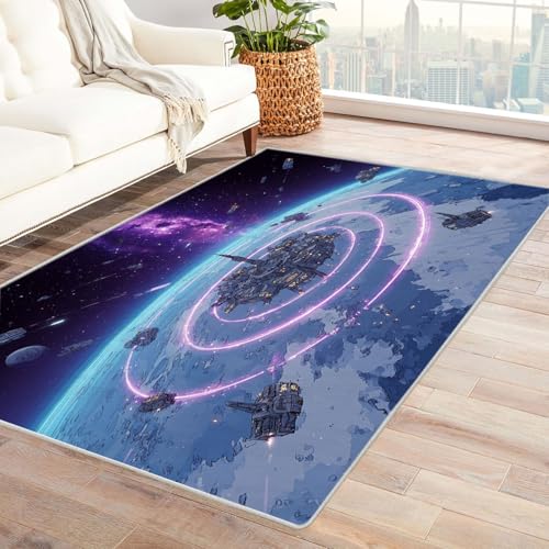 CUDAOO Bedruckter Innen-/Außenteppich Raumstation Für Wohnzimmer, Sofa, Tisch, Flur, Fußmatte,Schlafzimmer(Violett)-150x240cm von CUDAOO
