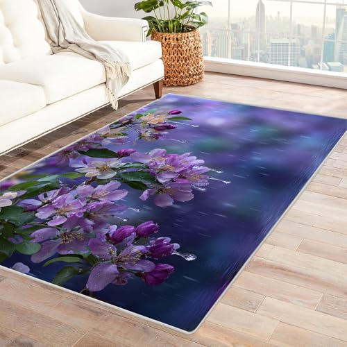 CUDAOO Bedruckter Innen-/Außenteppich Regen Fallen lila Tepich Moderne Wohnzimmer Vintage Schlafzimmer(Violett)-90x120cm von CUDAOO