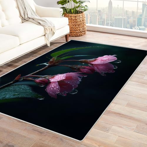 CUDAOO Bedruckter Innen-/Außenteppich Regenblumen Für Wohnzimmer, Sofa, Tisch, Flur, Fußmatte,Schlafzimmer(Rosa)-180x270cm von CUDAOO