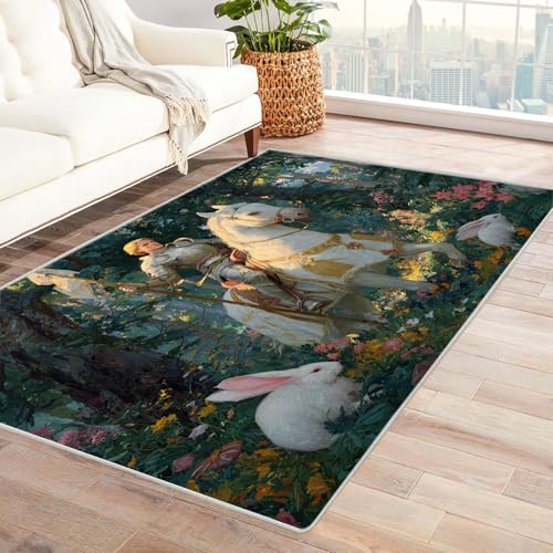 CUDAOO Bedruckter Innen-/Außenteppich Ritterzüge Teppich Wohnzimmer Schlafzimmer(Grün)-150x210cm von CUDAOO