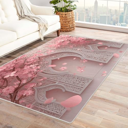 CUDAOO Bedruckter Innen-/Außenteppich Rosa Blumenbögen Tepich Moderne Wohnzimmer Vintage Schlafzimmer(Rosa)-240x300cm von CUDAOO