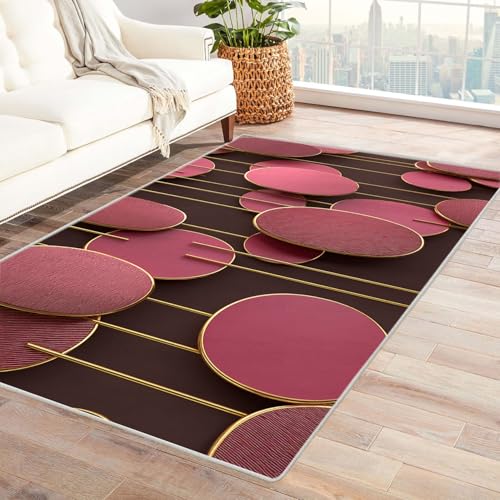CUDAOO Bedruckter Innen-/Außenteppich Rosa-Gold-Kreis Tepich Moderne Wohnzimmer Vintage Schlafzimmer(Rosa)-240x300cm von CUDAOO