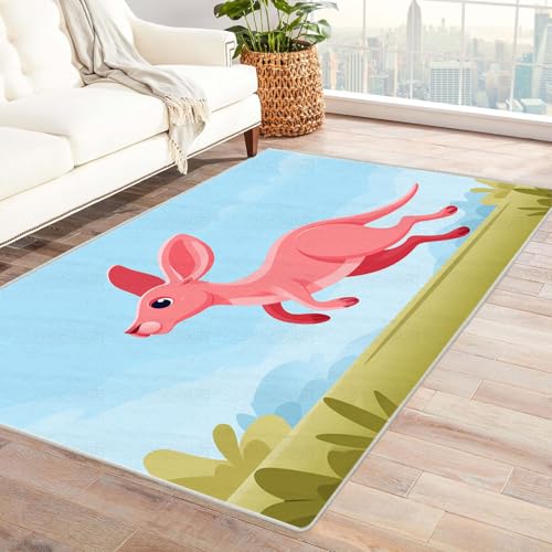 CUDAOO Bedruckter Innen-/Außenteppich Rosa Känguru Für Wohnzimmer, Sofa, Tisch, Flur, Fußmatte,Schlafzimmer(Rosa)-150x210cm von CUDAOO