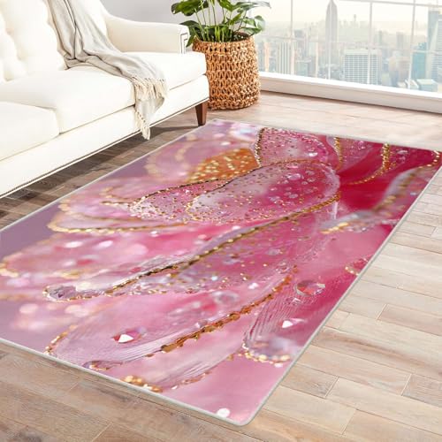 CUDAOO Bedruckter Innen-/Außenteppich Rosa Lilie Teppich Wohnzimmer Schlafzimmer(Lichtrosa)-60x90cm von CUDAOO
