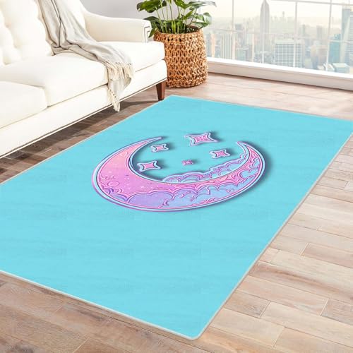 CUDAOO Bedruckter Innen-/Außenteppich Rosa Mond und Sterne Tepich Moderne Wohnzimmer Vintage Schlafzimmer(Rosa.)-60x90cm von CUDAOO