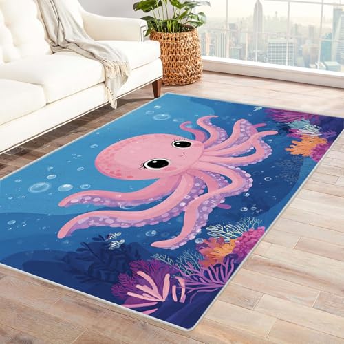 CUDAOO Bedruckter Innen-/Außenteppich Rosa Oktopus Für Wohnzimmer, Sofa, Tisch, Flur, Fußmatte,Schlafzimmer(Rosa)-210x270cm von CUDAOO