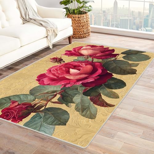 CUDAOO Bedruckter Innen-/Außenteppich Rosa Rose Für Wohnzimmer, Sofa, Tisch, Flur, Fußmatte,Schlafzimmer(Rosa)-180x240cm von CUDAOO