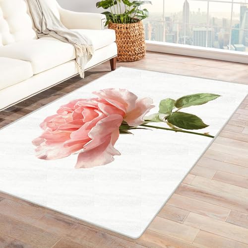 CUDAOO Bedruckter Innen-/Außenteppich Rosa Rose Tepich Moderne Wohnzimmer Vintage Schlafzimmer(Lichtrosa)-90x120cm von CUDAOO