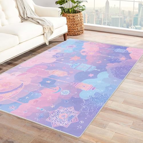 CUDAOO Bedruckter Innen-/Außenteppich Rosa-Violette Ornamente Teppich Wohnzimmer Schlafzimmer(Rosa)-240x300cm von CUDAOO