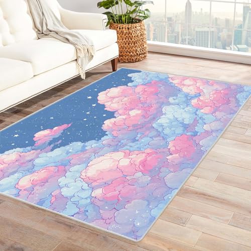CUDAOO Bedruckter Innen-/Außenteppich Rosa Wolkenstern Teppich Wohnzimmer Schlafzimmer(Deine Farben)-90x120cm von CUDAOO