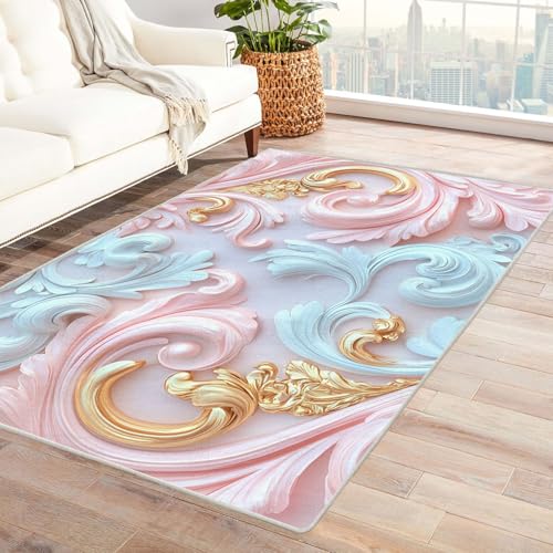 CUDAOO Bedruckter Innen-/Außenteppich Rosablau-Dekoration Tepich Moderne Wohnzimmer Vintage Schlafzimmer(Rosa)-180x270cm von CUDAOO